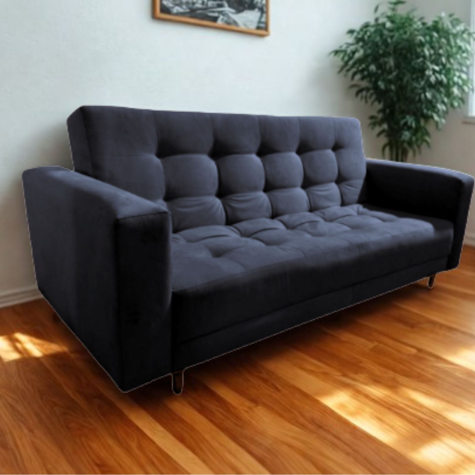 Sofacama Munich 3 Puetos Con Brazos 200x100x30 Negro