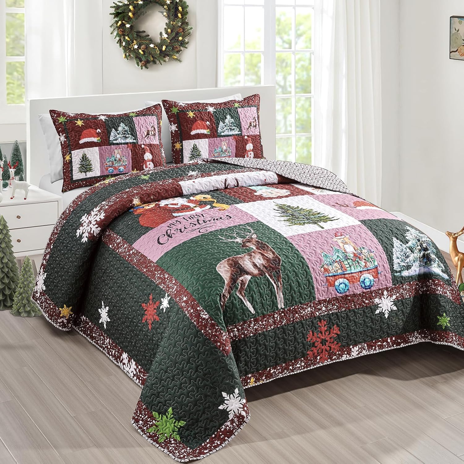 Mocaletto Juego de edredón de Navidad tamaño individual, juego de ropa de cama...