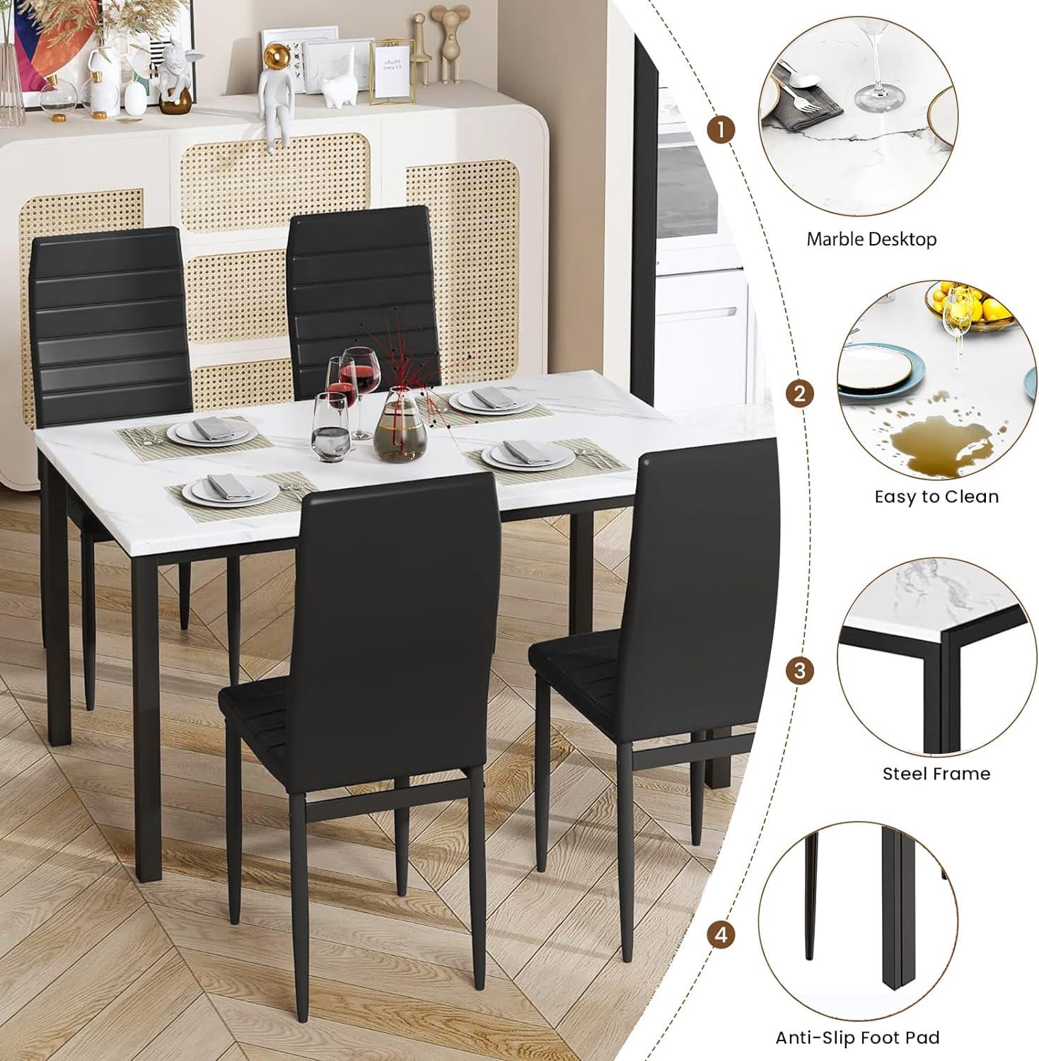 Juego de mesa de comedor de cocina para 4, moderno juego de mesa y sillas de