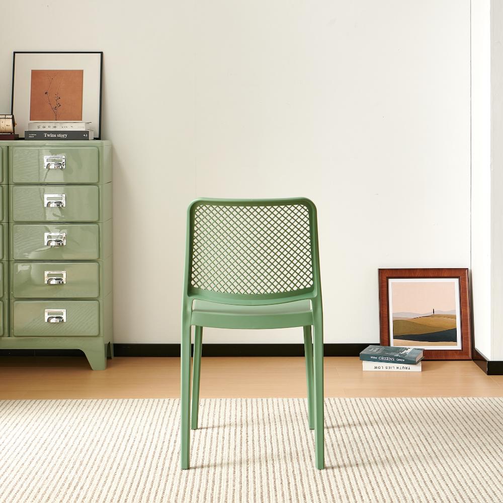 Set de 2 Sillas Manhattan, Verde, con Espaldar en Rejilla y Diseño Minimalista