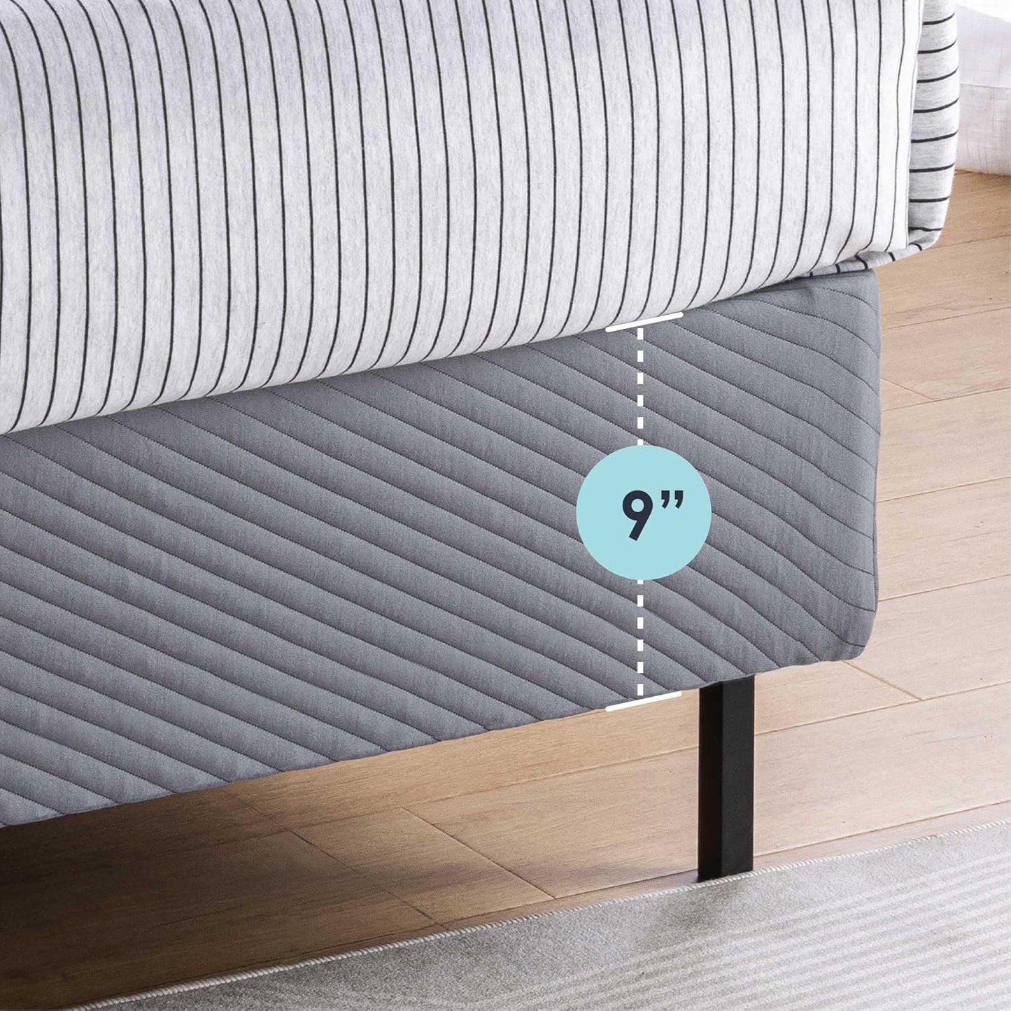 Base de colchón de 9 pulgadas de alto perfil con listones de acero resistente,