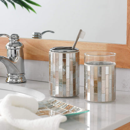 KMWARES Juego de accesorios decorativos de baño de vidrio de mosaico de 5
