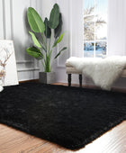 Maxsoft Alfombra mullida de pelo largo para dormitorio, alfombra negra de 6 x 9...