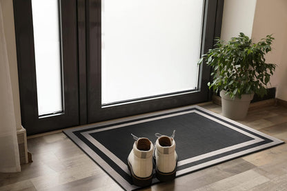 Alfombra gris oscuro de 2 x 3 pies, diseño de bordes para entrada, alfombras de