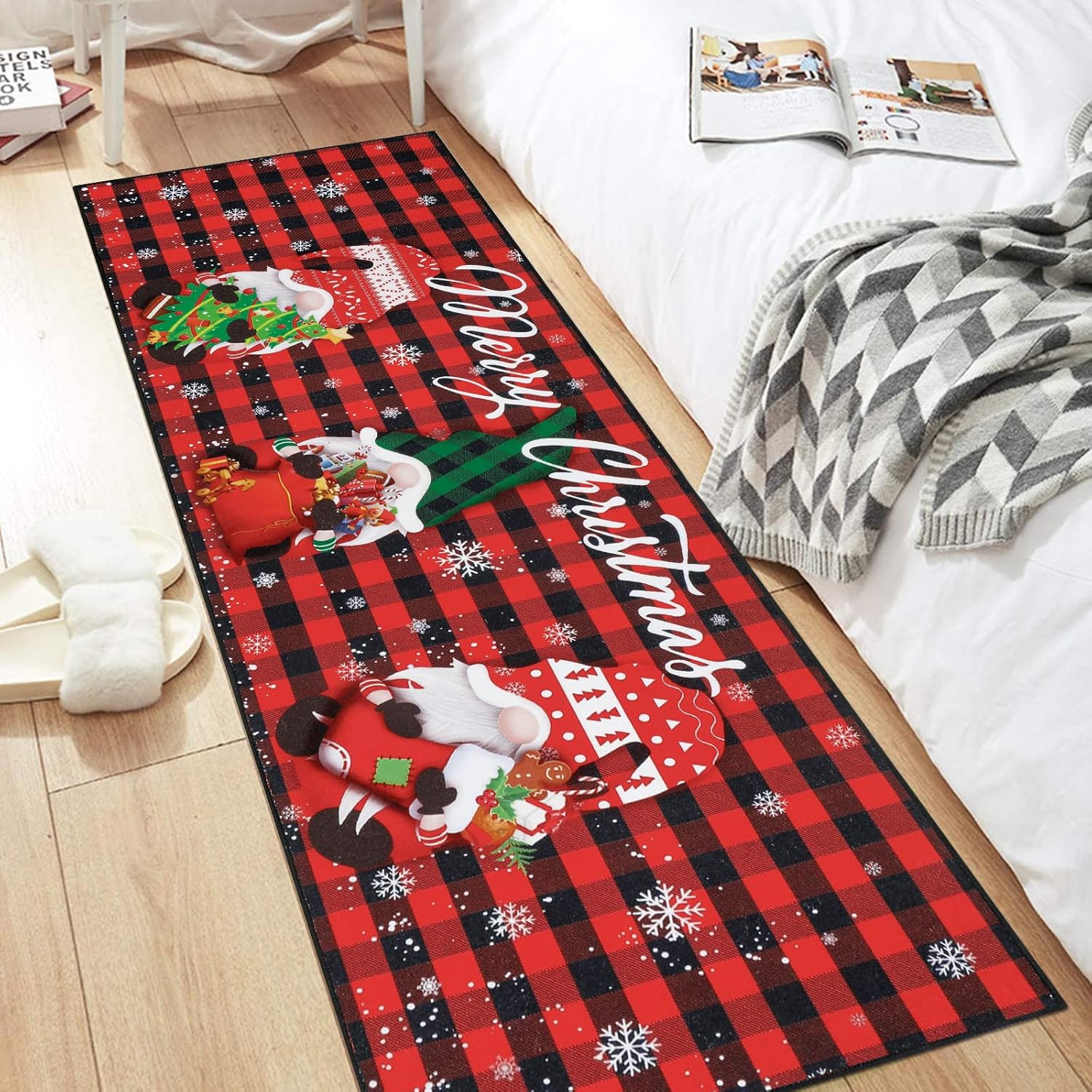 Alfombra de pasillo de gnomo navideño de 2 x 6 pies, antideslizante, lavable,