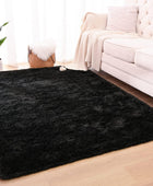 Maxsoft Alfombra mullida de pelo largo para dormitorio, alfombra negra de 6 x 9...
