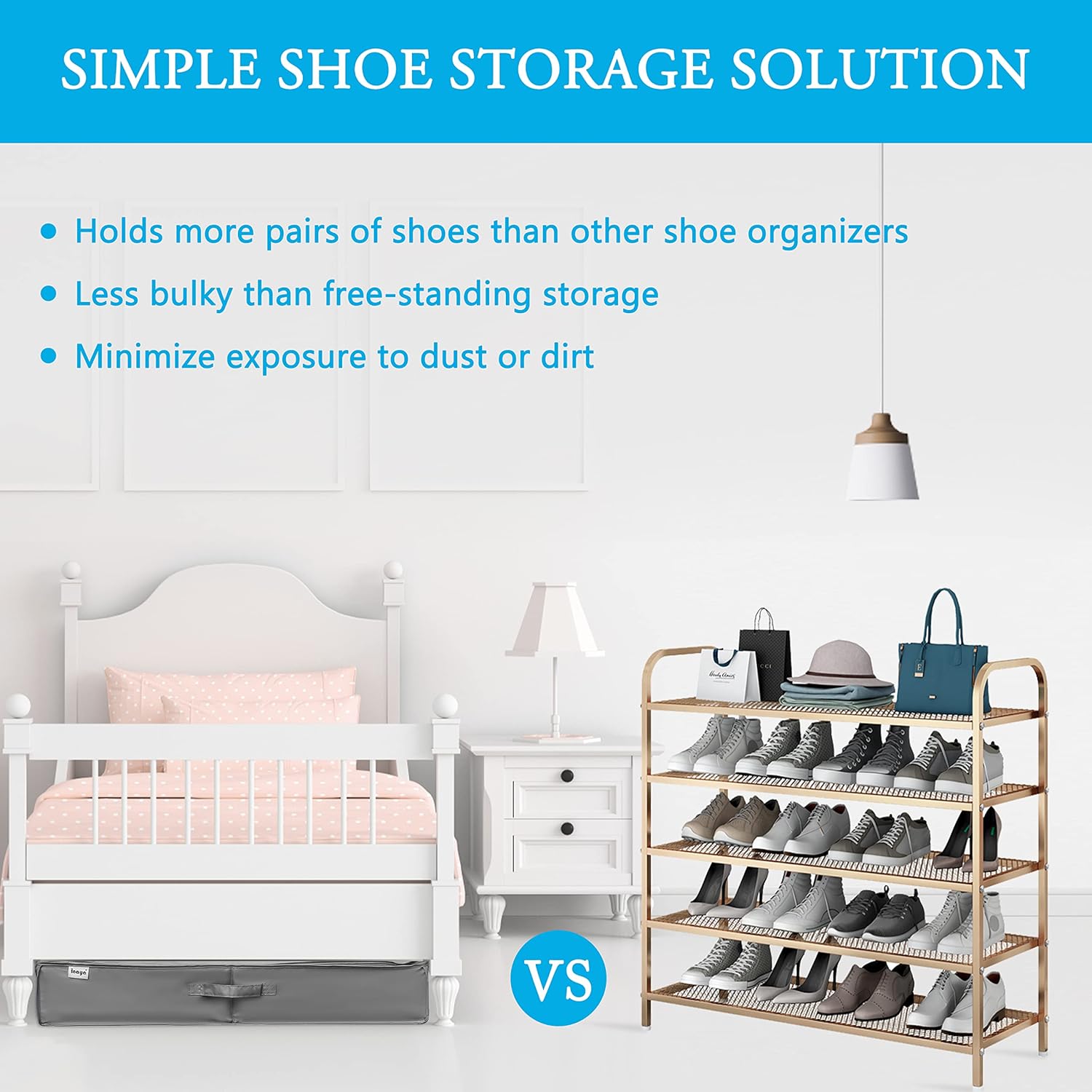 Organizador de almacenamiento de zapatos debajo de la cama, paquete de 2, se