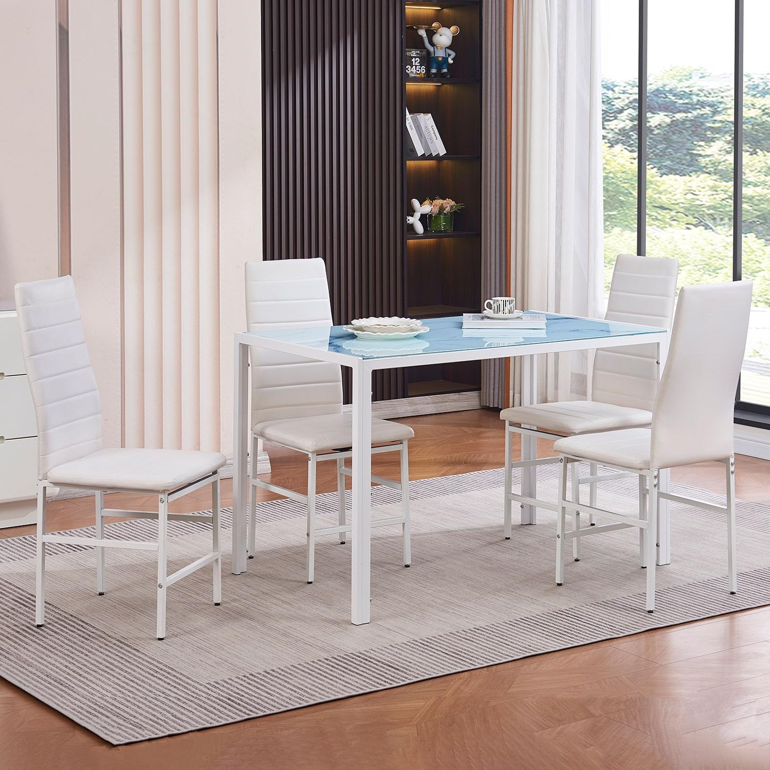 Mesa de comedor de vidrio templado de 47 pulgadas, moderna mesa rectangular de