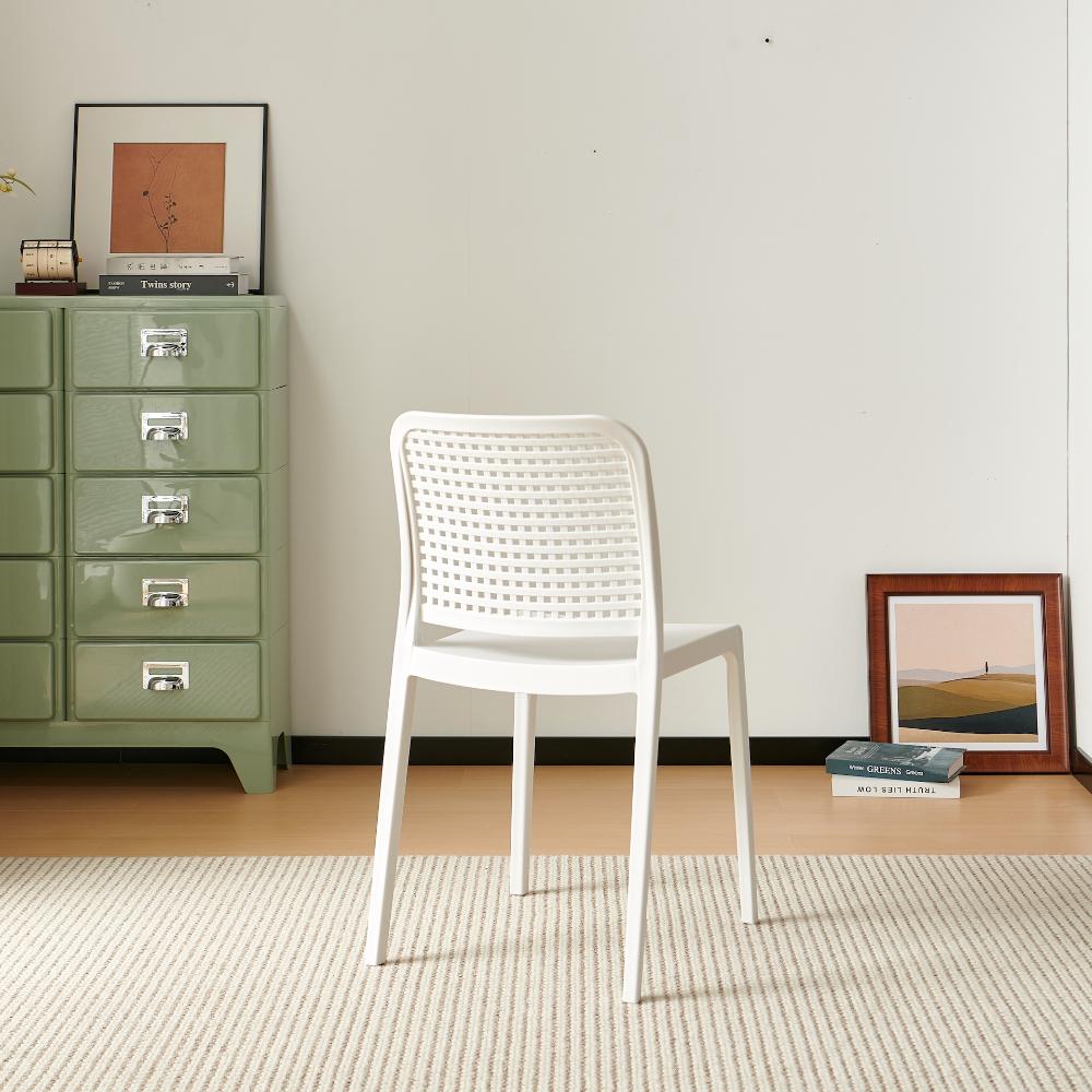 Silla Bronx, Blanco, Con espaldar en cuadrados y diseño minimalista X2