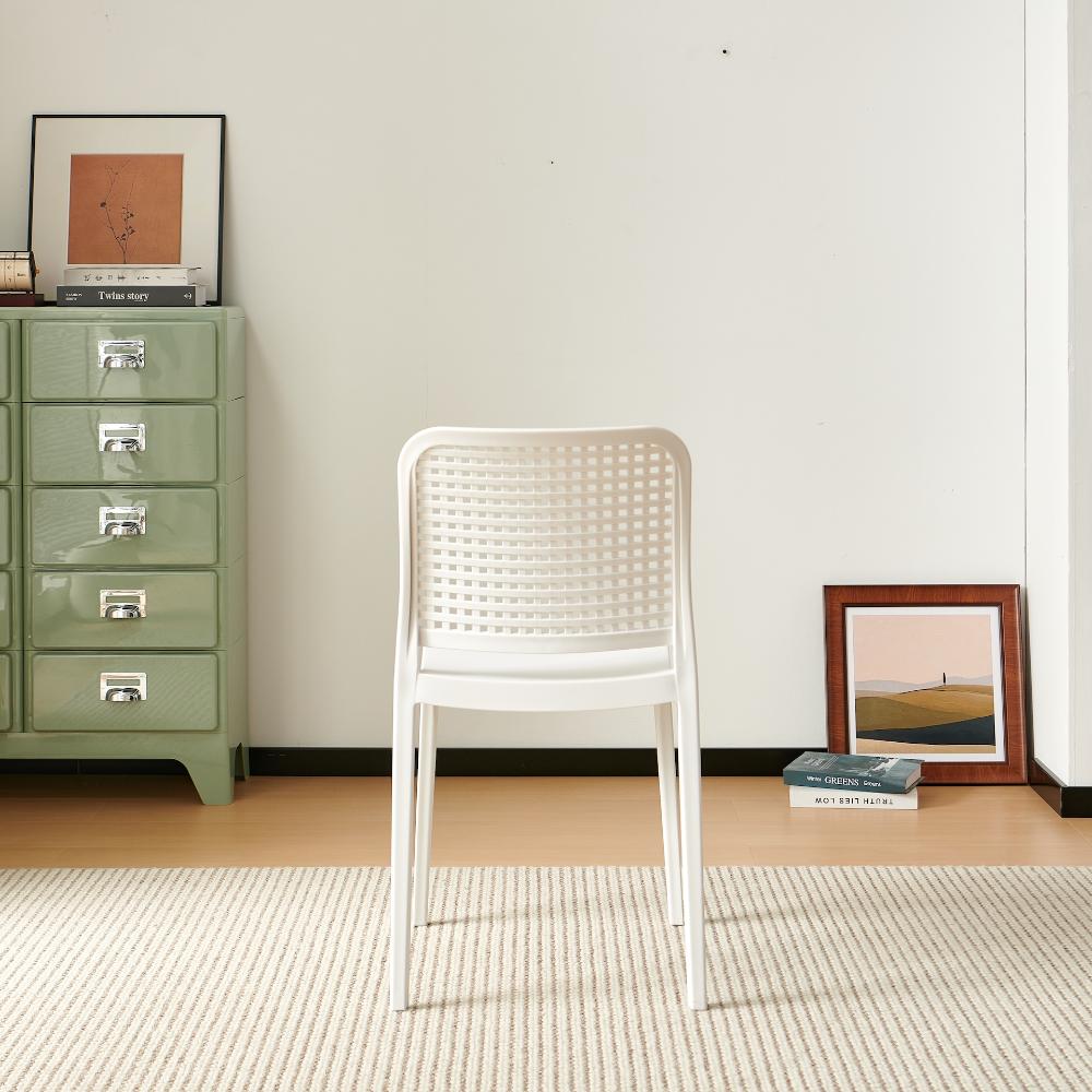 Silla Bronx, Blanco, Con espaldar en cuadrados y diseño minimalista X2