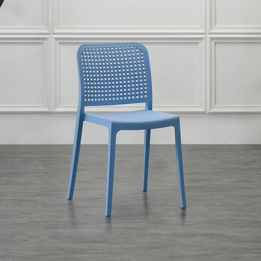 Set de 4 Sillas Bronx, Azul Oceano, con Espaldar en Cuadrados y Diseño Minimalista