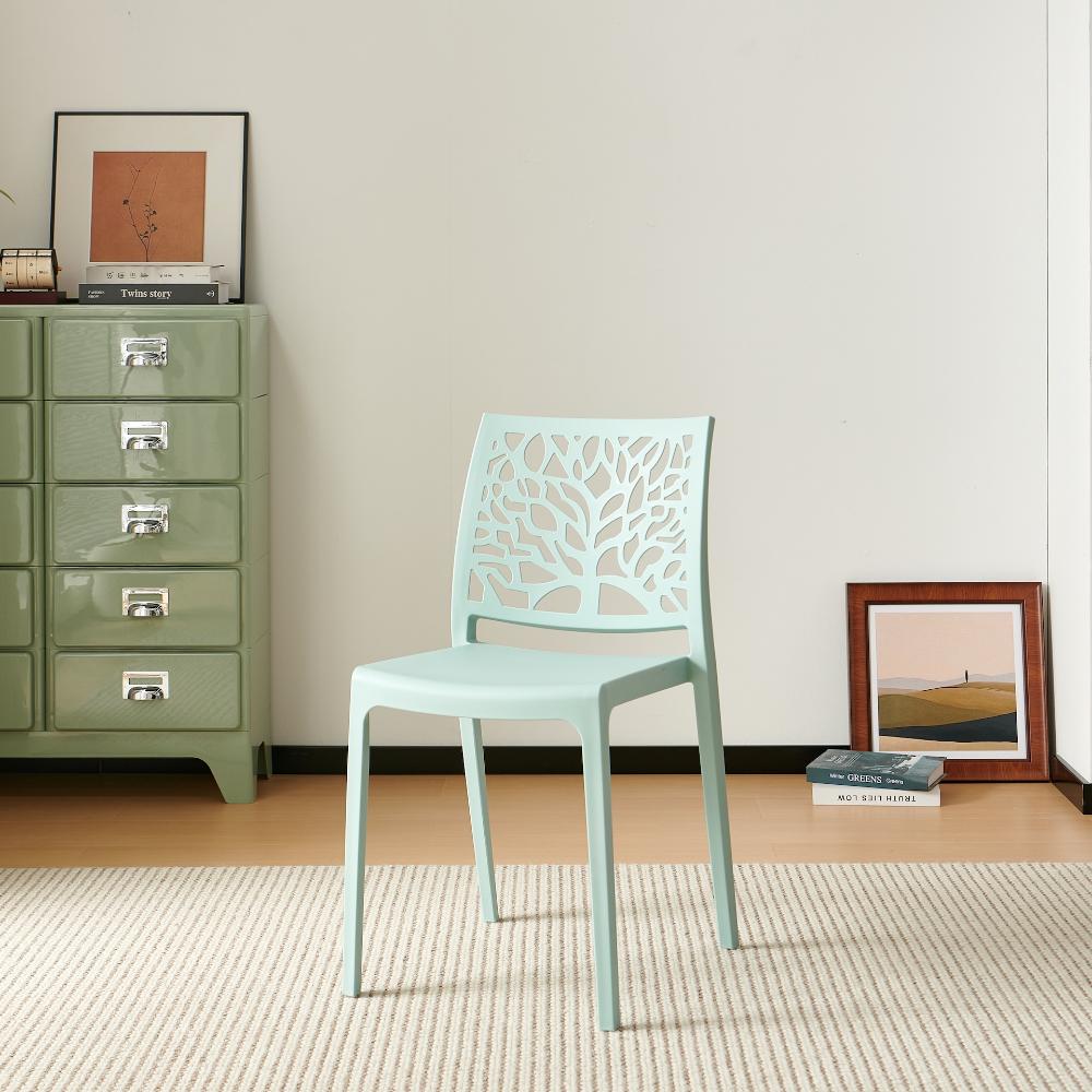 Silla Harlem, Azul Claro, con Espaldar en Forma de Árbol y Diseño Minimalista