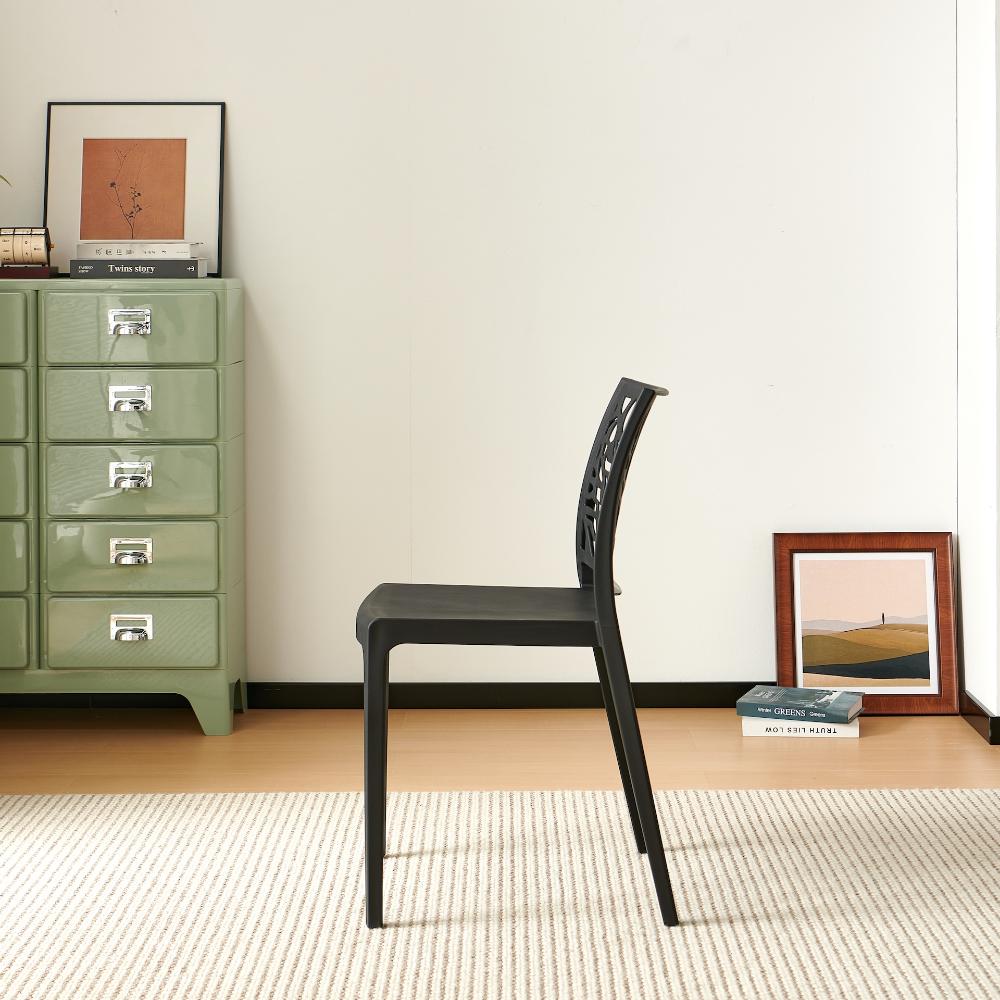 Set de 2 Sillas Harlem, Negro, con Espaldar en Forma de Árbol y Diseño Minimalista