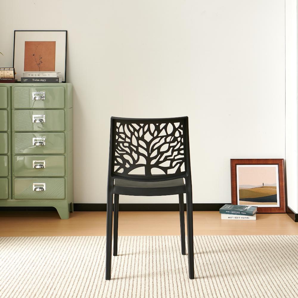 Set de 2 Sillas Harlem, Negro, con Espaldar en Forma de Árbol y Diseño Minimalista
