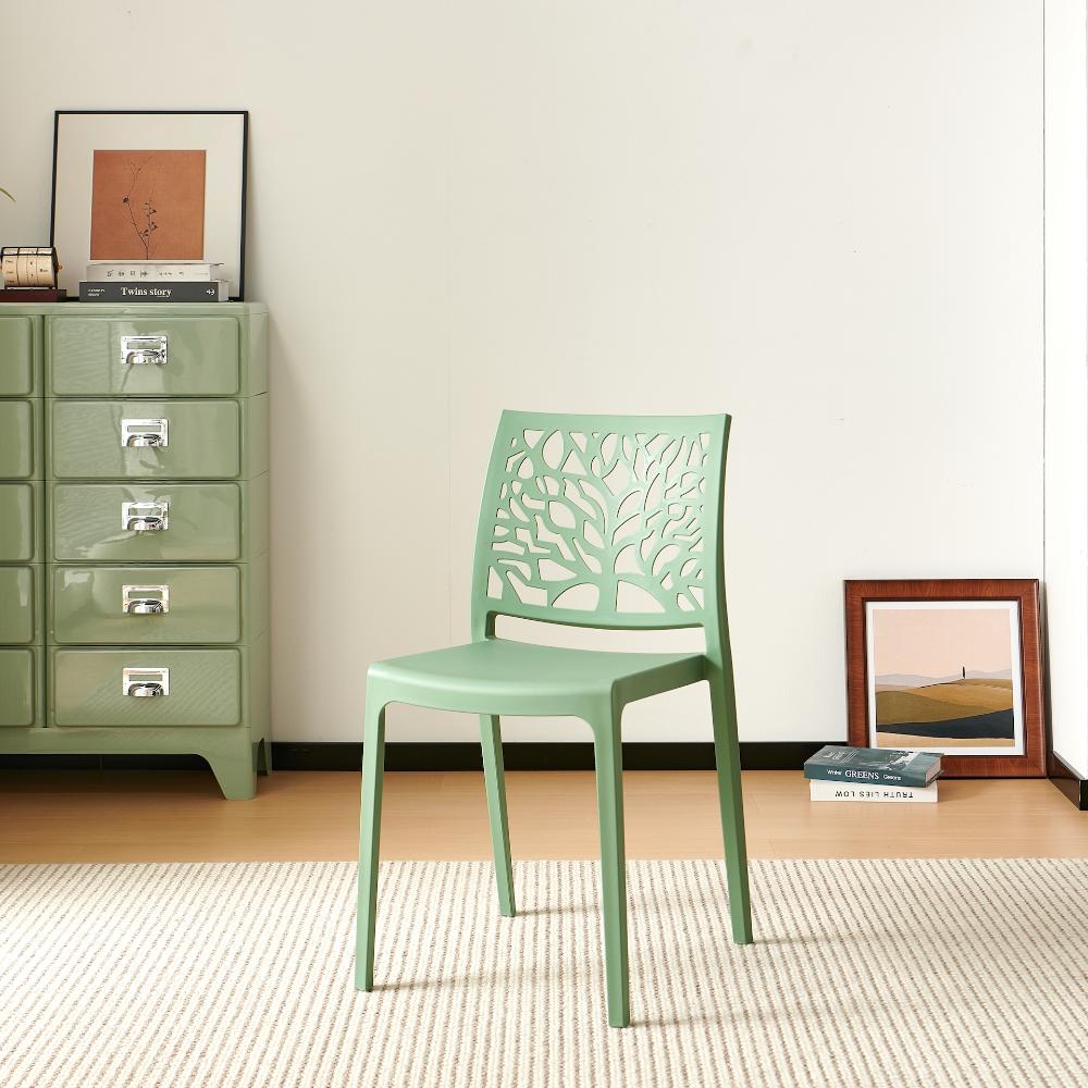 Silla Harlem, Verde, con Espaldar en Forma de Árbol y Diseño Minimalista