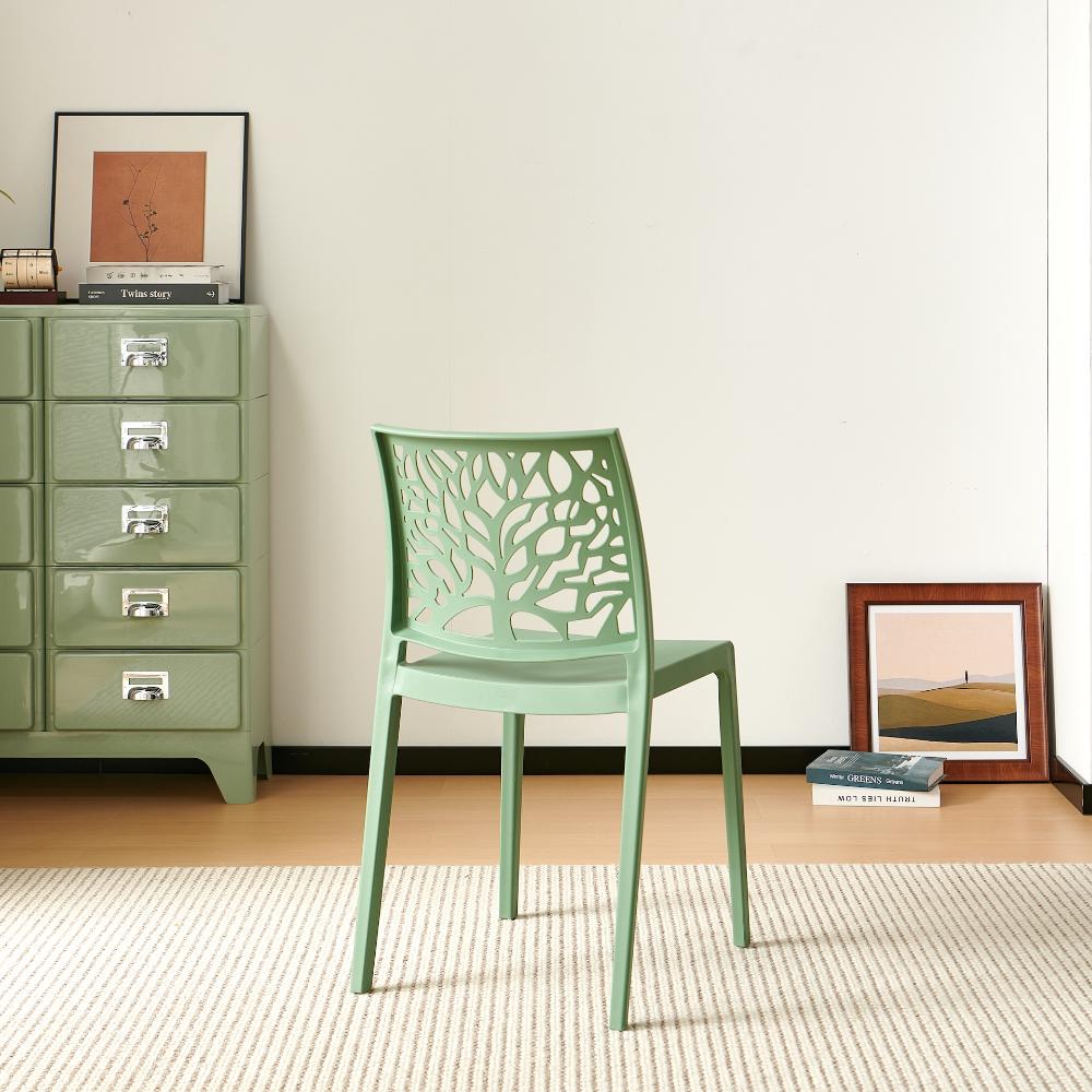 Silla Harlem, Verde, con Espaldar en Forma de Árbol y Diseño Minimalista