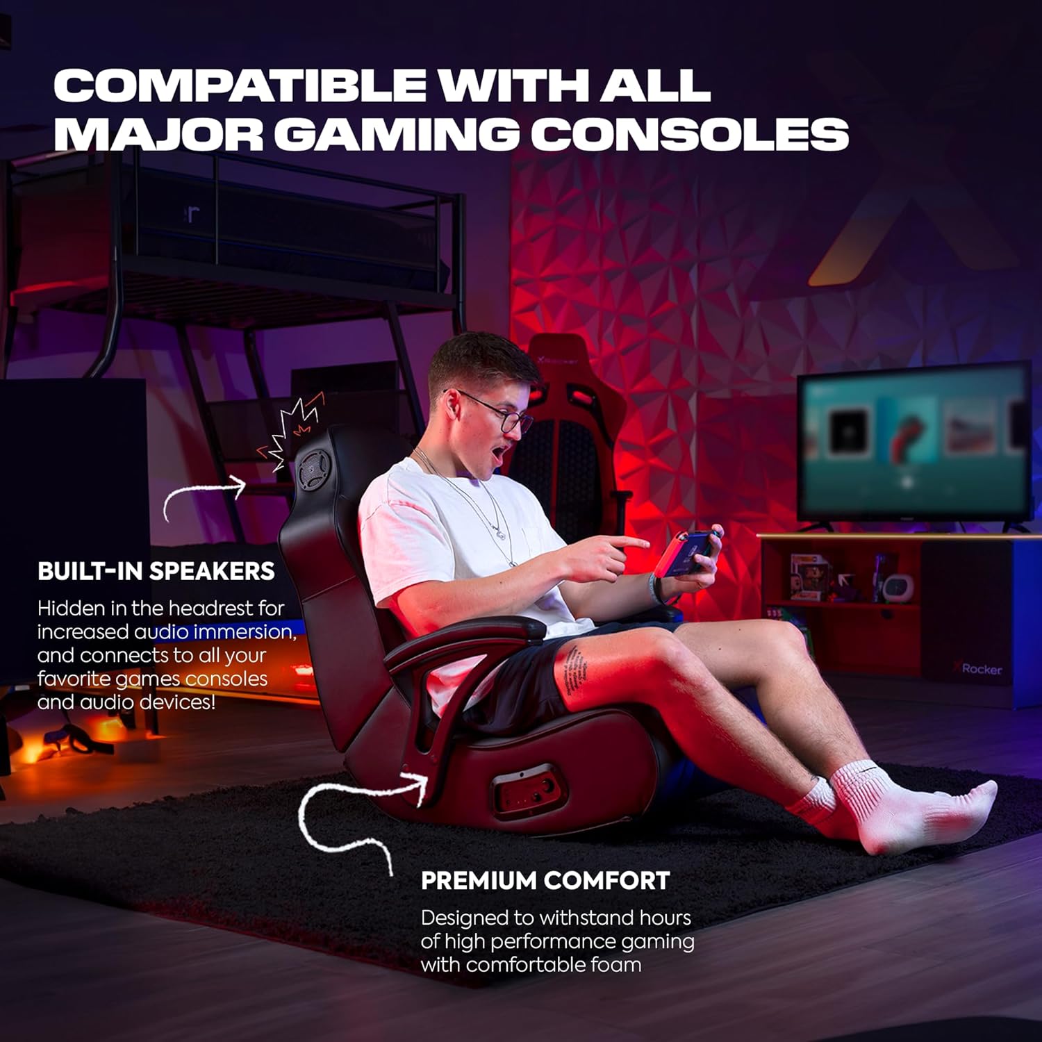 X Rocker Video Gaming Chair for Adults, XL Floor Rocker Chair with Built-in...