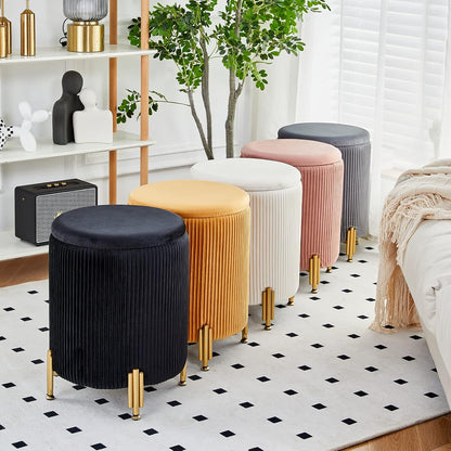 Taburete otomano redondo con almacenamiento y patas de metal para sala de