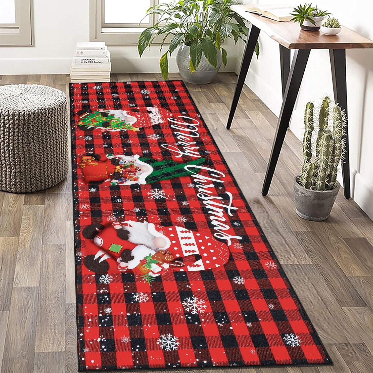 Alfombra de pasillo de gnomo navideño de 2 x 6 pies, antideslizante, lavable,