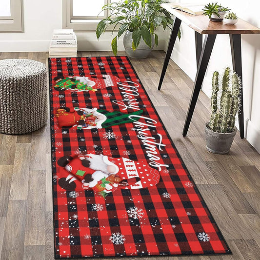 Alfombra de pasillo de gnomo navideño de 2 x 6 pies, antideslizante, lavable,