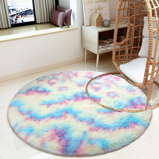 junovo Alfombras redondas suaves de arco iris para habitación de niñas,...