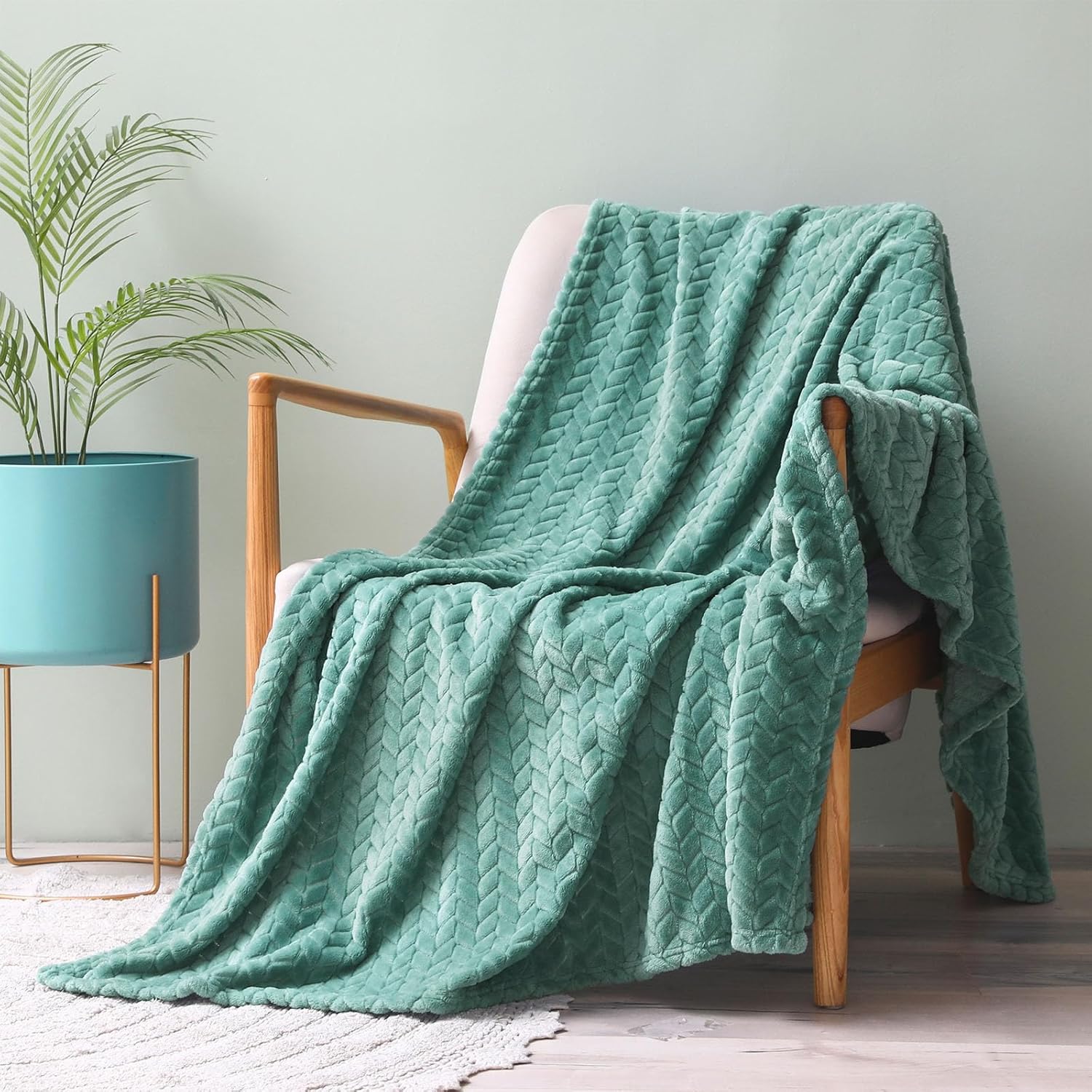 Exclusivo Mezcla - Manta decorativa de vellón, color celadón, para sofá y cama,...