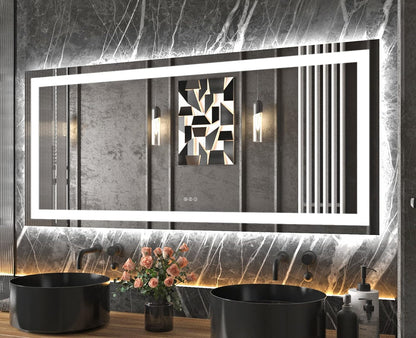 Espejo de baño LED de 60 x 28 pulgadas con luz frontal + retroiluminada, espejo