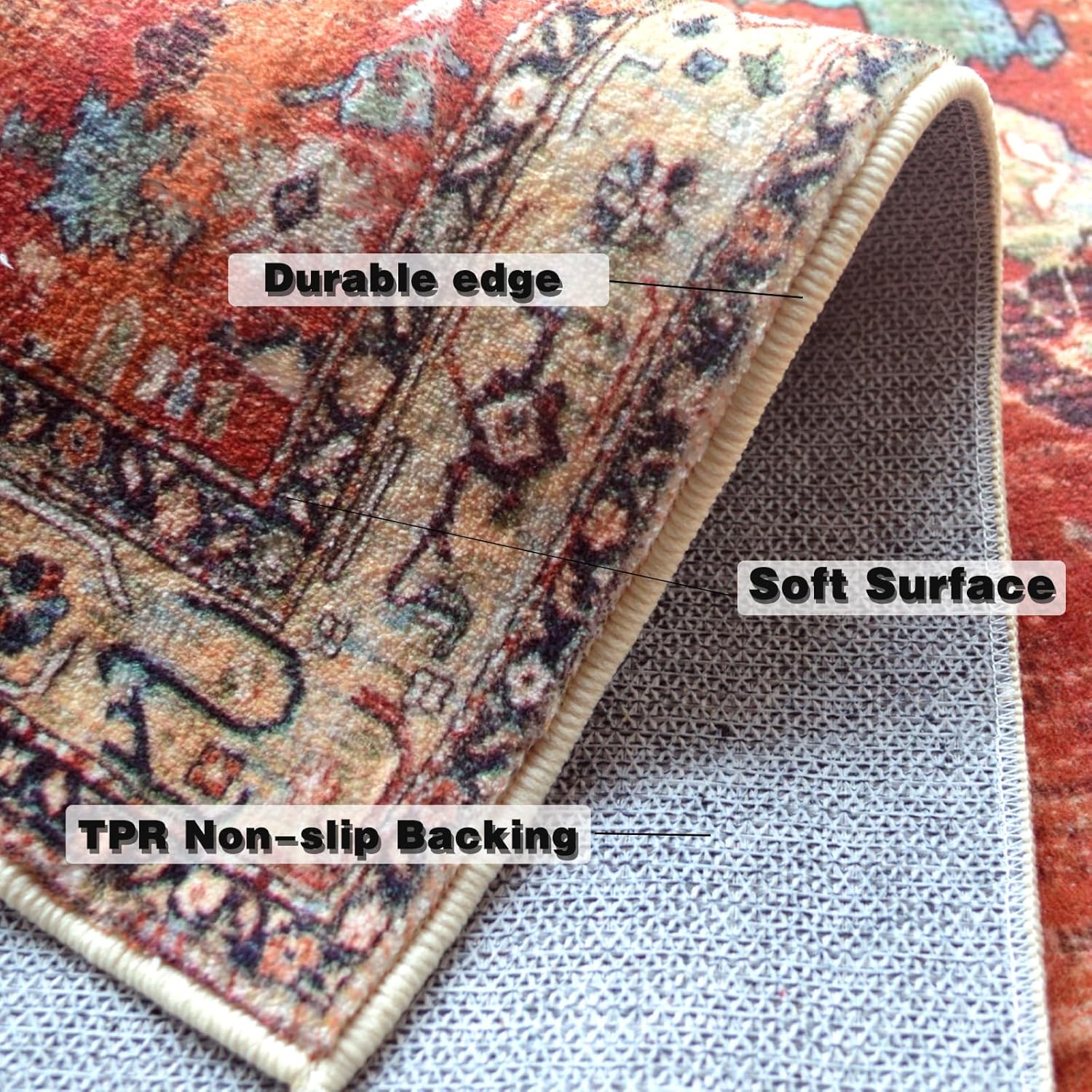 Yancorp Alfombra bohemia de 2 x 3 pies para dormitorio, antideslizante,...