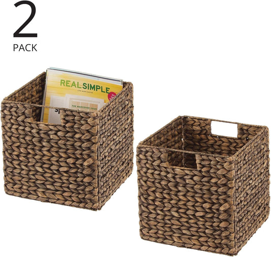 mDesign L Cesta de almacenamiento tejida con jacinto, en forma de cubo, 2