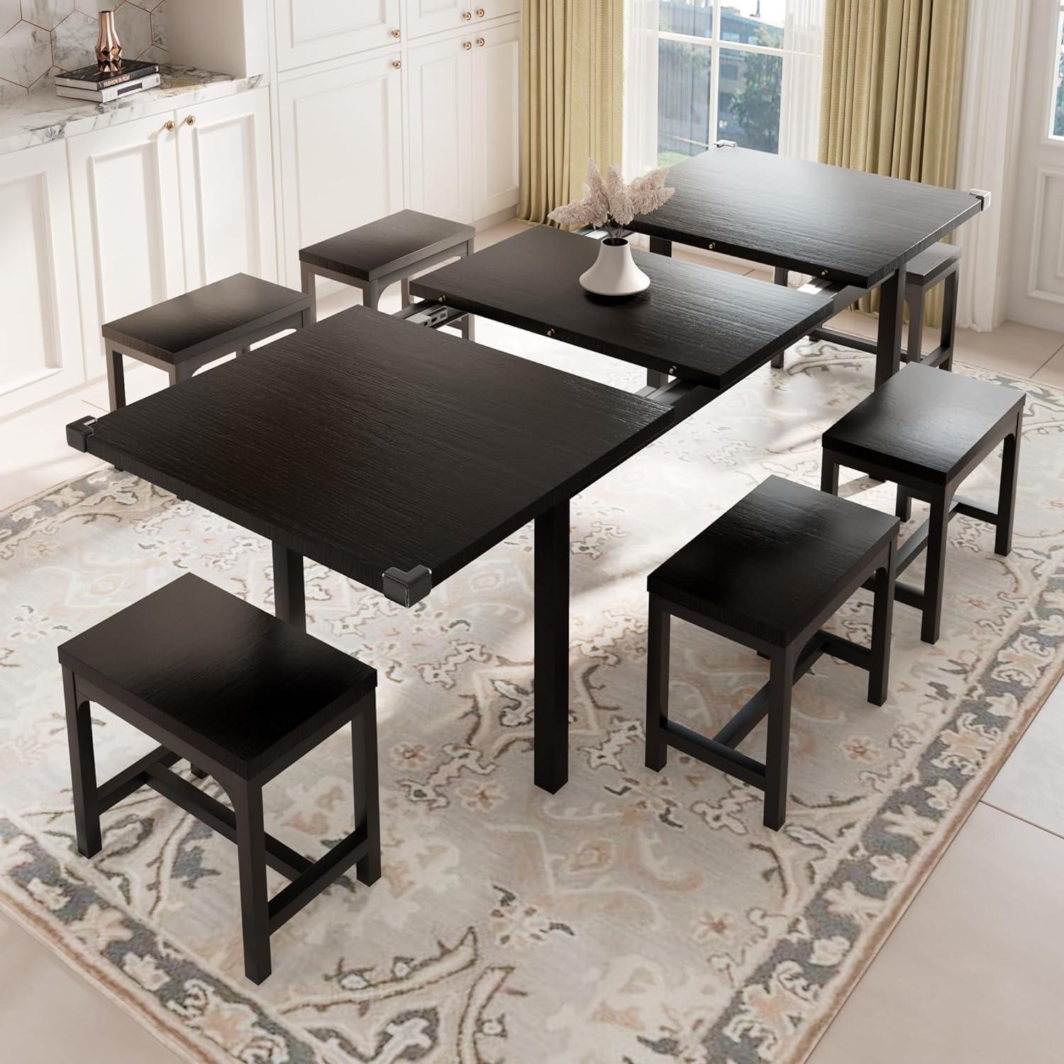 Feonase Juego de mesa de comedor de 7 piezas con 6 taburetes, juego de mesa de