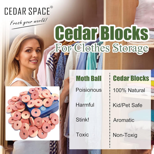 Cedar Space Bloques de cedro para almacenamiento de ropa, anillos de cedro rojo
