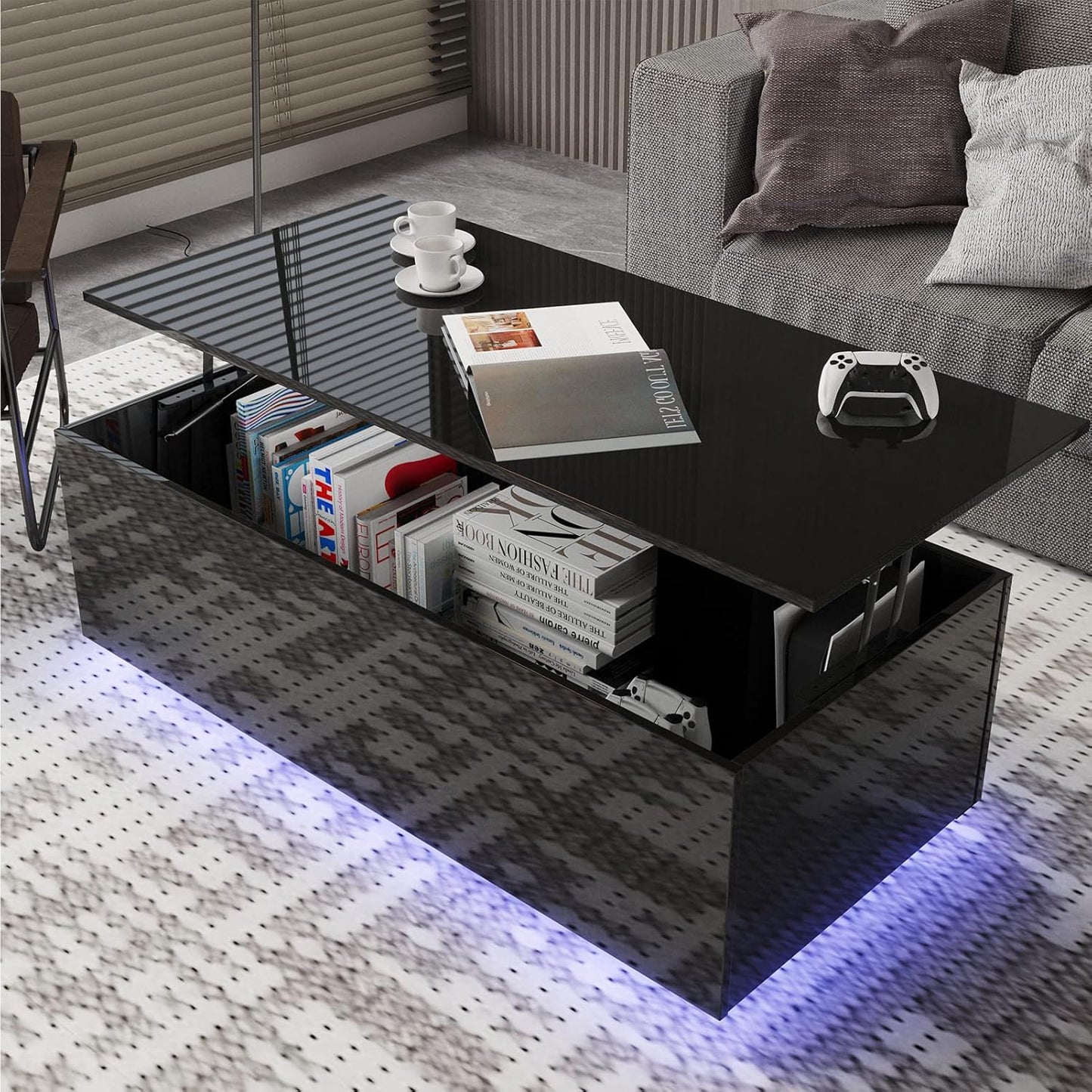 Mesas de centro LED para sala de estar, mesa de alto brillo con luces LED, 20...