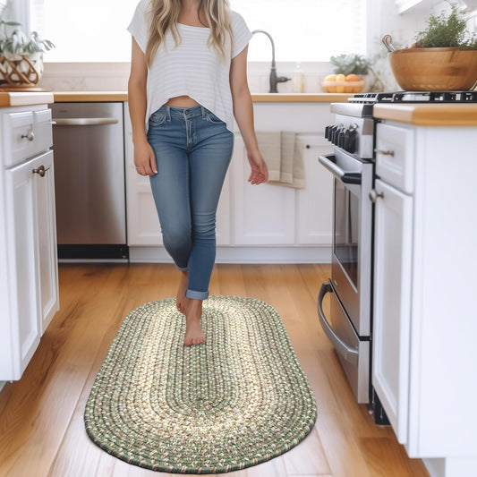 Braided Farmhouse Alfombra trenzada Ridgewood para sala de estar, reversible,