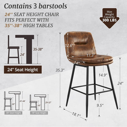 Juego de 3 taburetes de bar tapizados de doble capa para isla de cocina,...