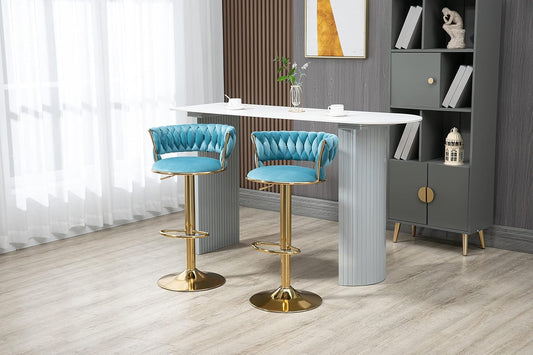 Taburetes de bar giratorios de terciopelo, taburetes de bar ajustables con...