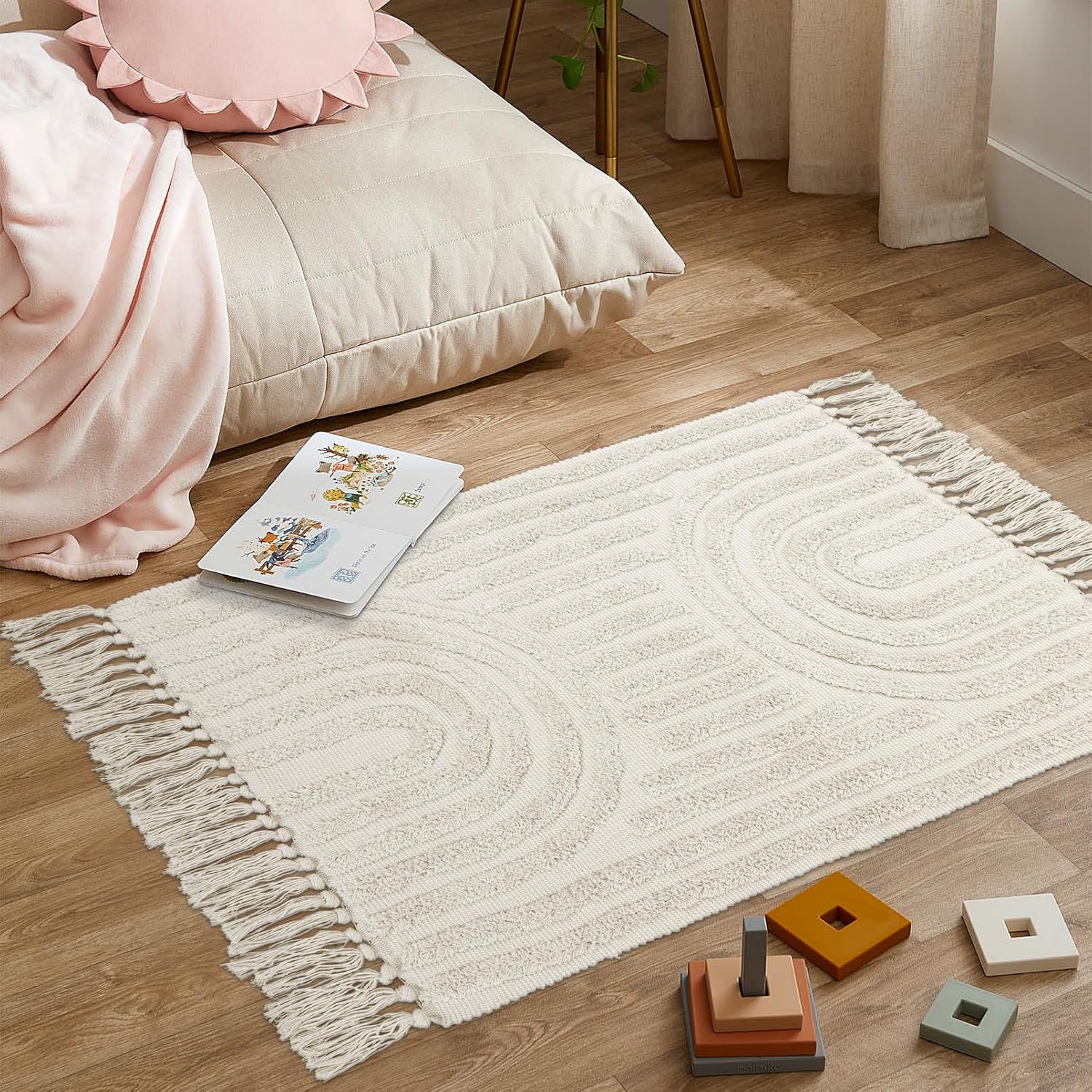 Lanffia Alfombra de baño bohemia de 2 x 3 pies, lavable pequeña alfombra de...