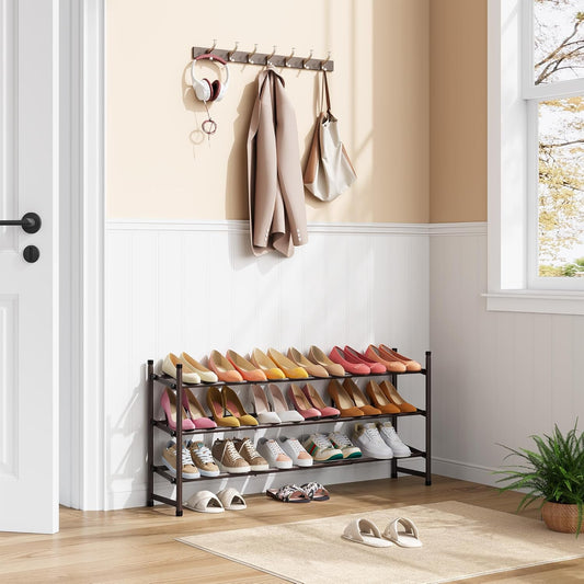 Tajsoon 3 Tier Expandable Shoe Rack for Closet, 28-41Adjustable & Stackable...