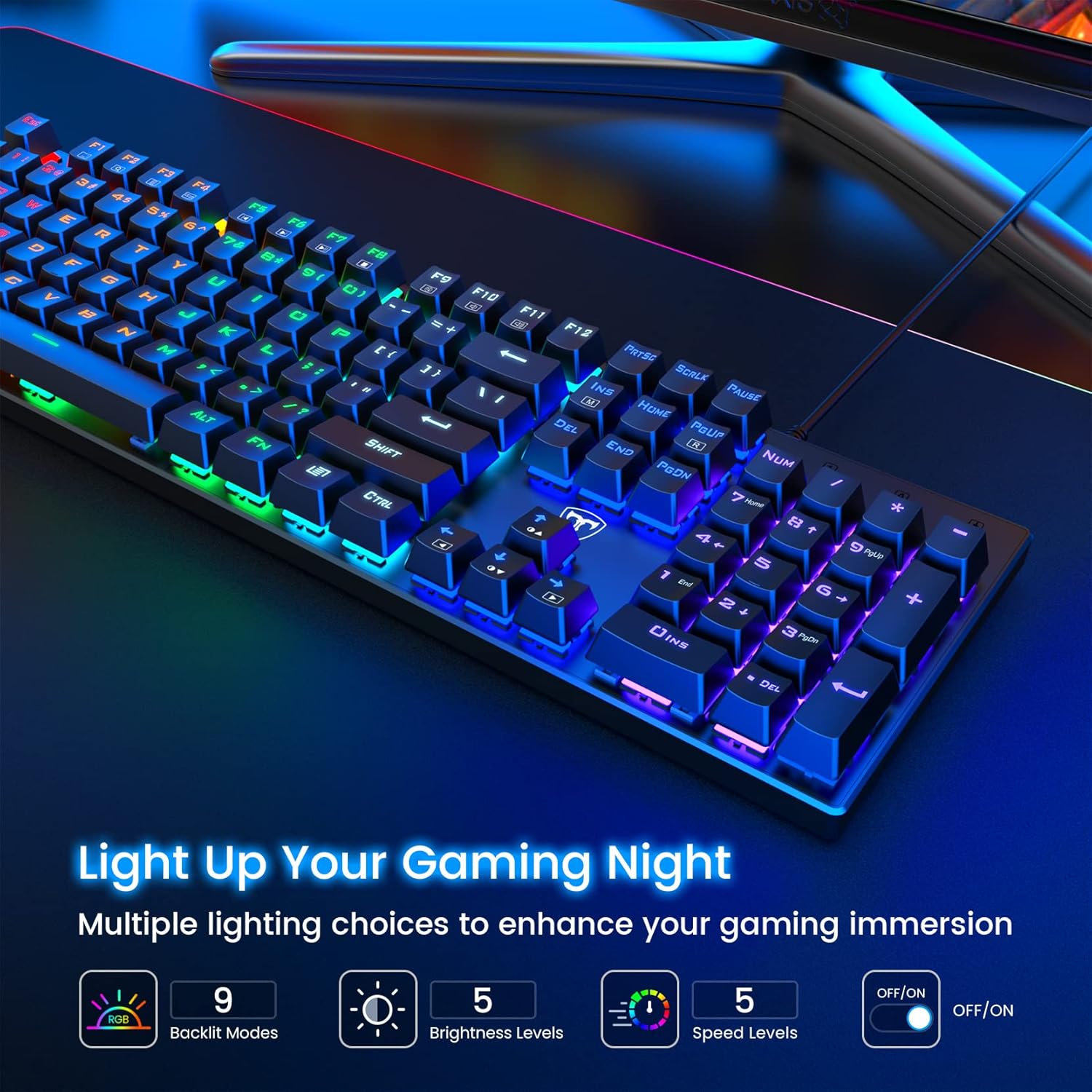 RisoPhy Teclado mecánico para juegos, RGB de 104 teclas ultradelgado con...