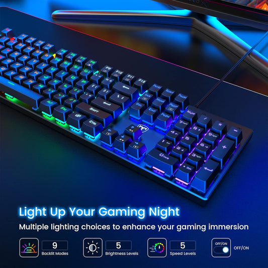 RisoPhy Teclado mecánico para juegos, RGB de 104 teclas ultradelgado con...