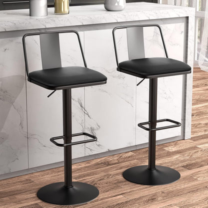 Juego de 2 taburetes de bar giratorios de metal, asiento de piel sintética
