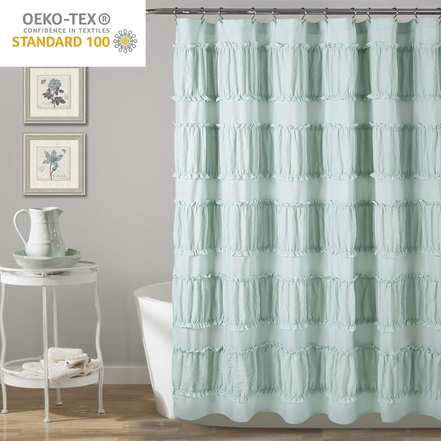 Lush Decor, Cortina de ducha con volantes Nova azul de 72 x 72 pulgadas