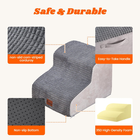Pawque Escaleras grises para perros de 2 peldaños para cama alta, escalones...