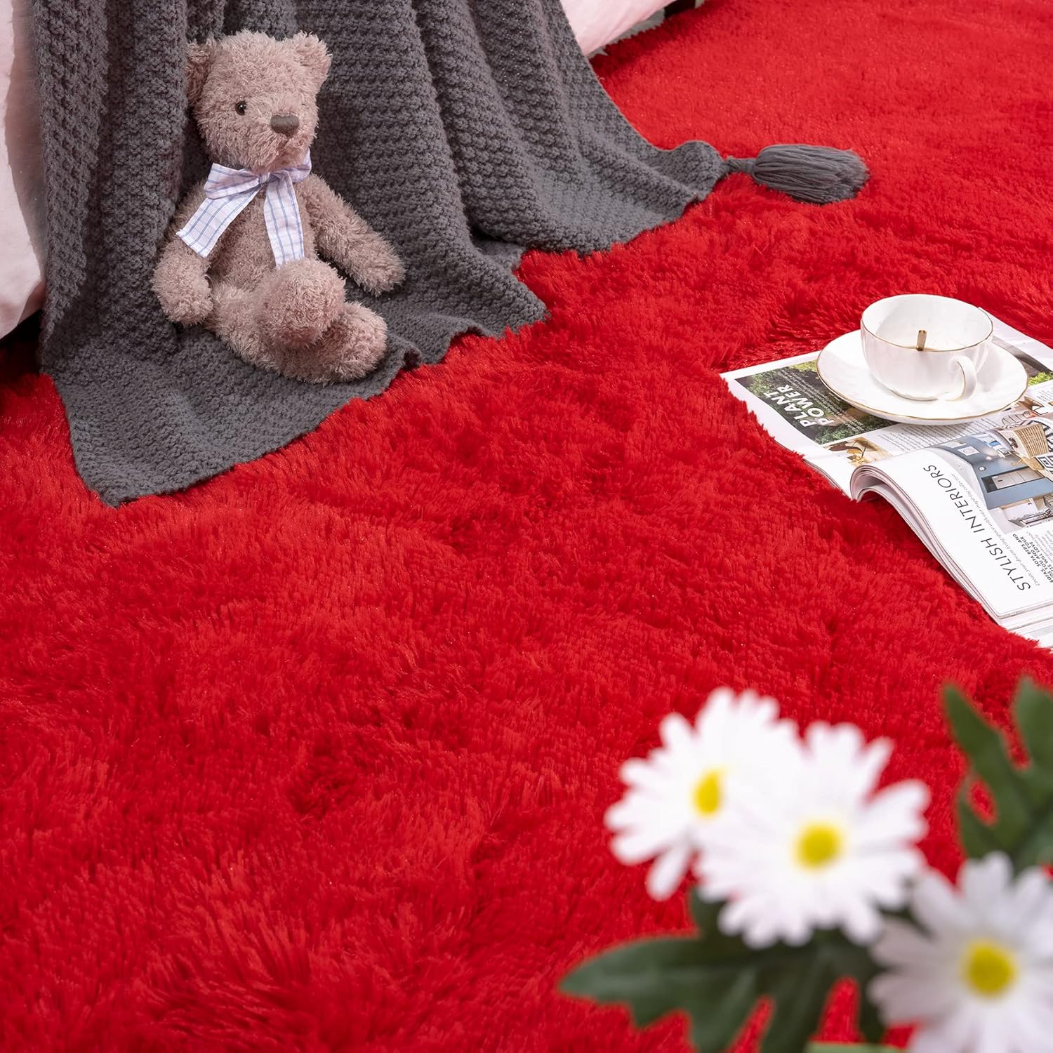 DETUM Alfombra roja para sala de estar, alfombra de 5 x 8 pies, alfombra roja...