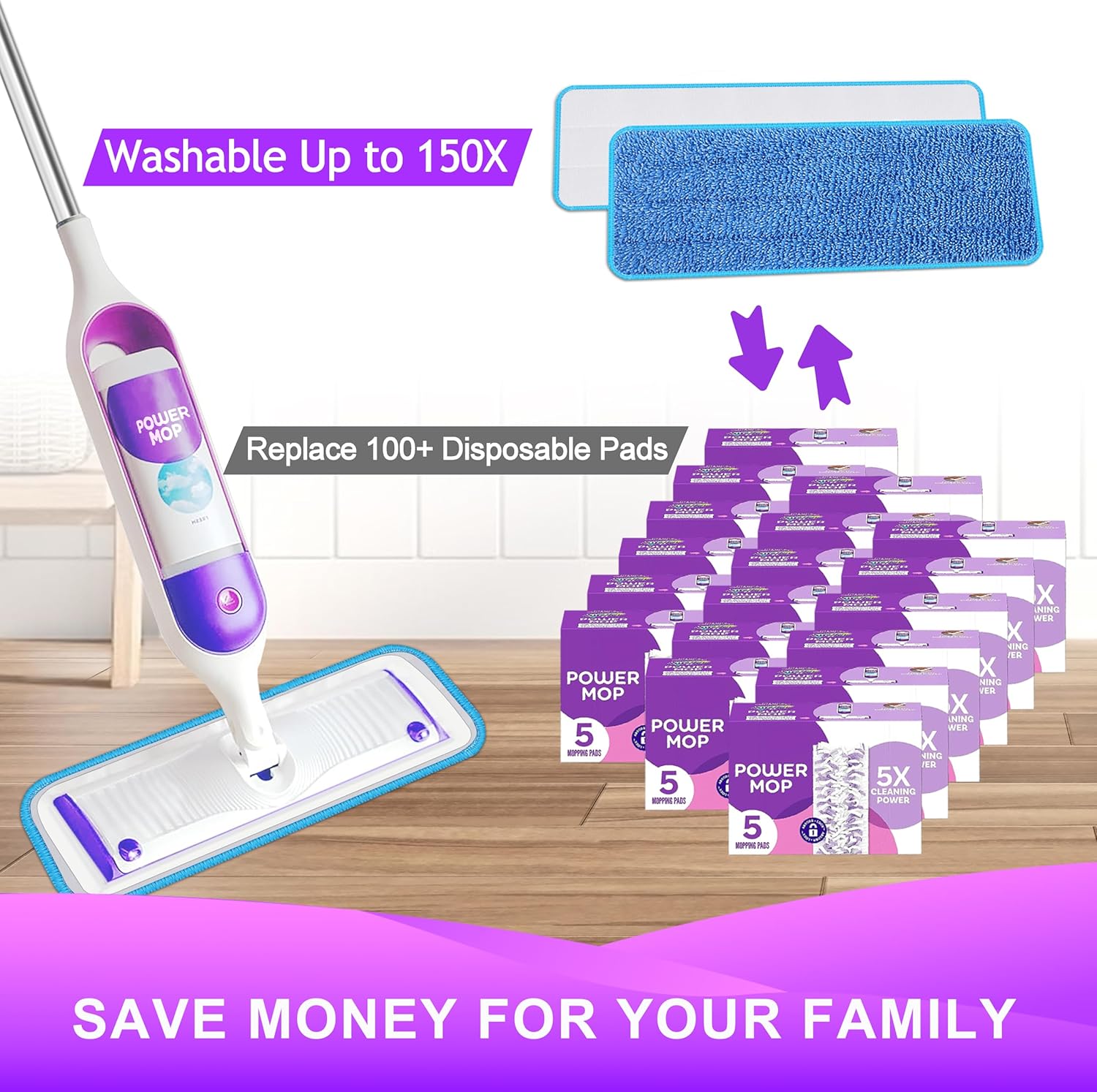 Almohadillas de repuesto reutilizables para mopa eléctrica Swiffer Power Mop...