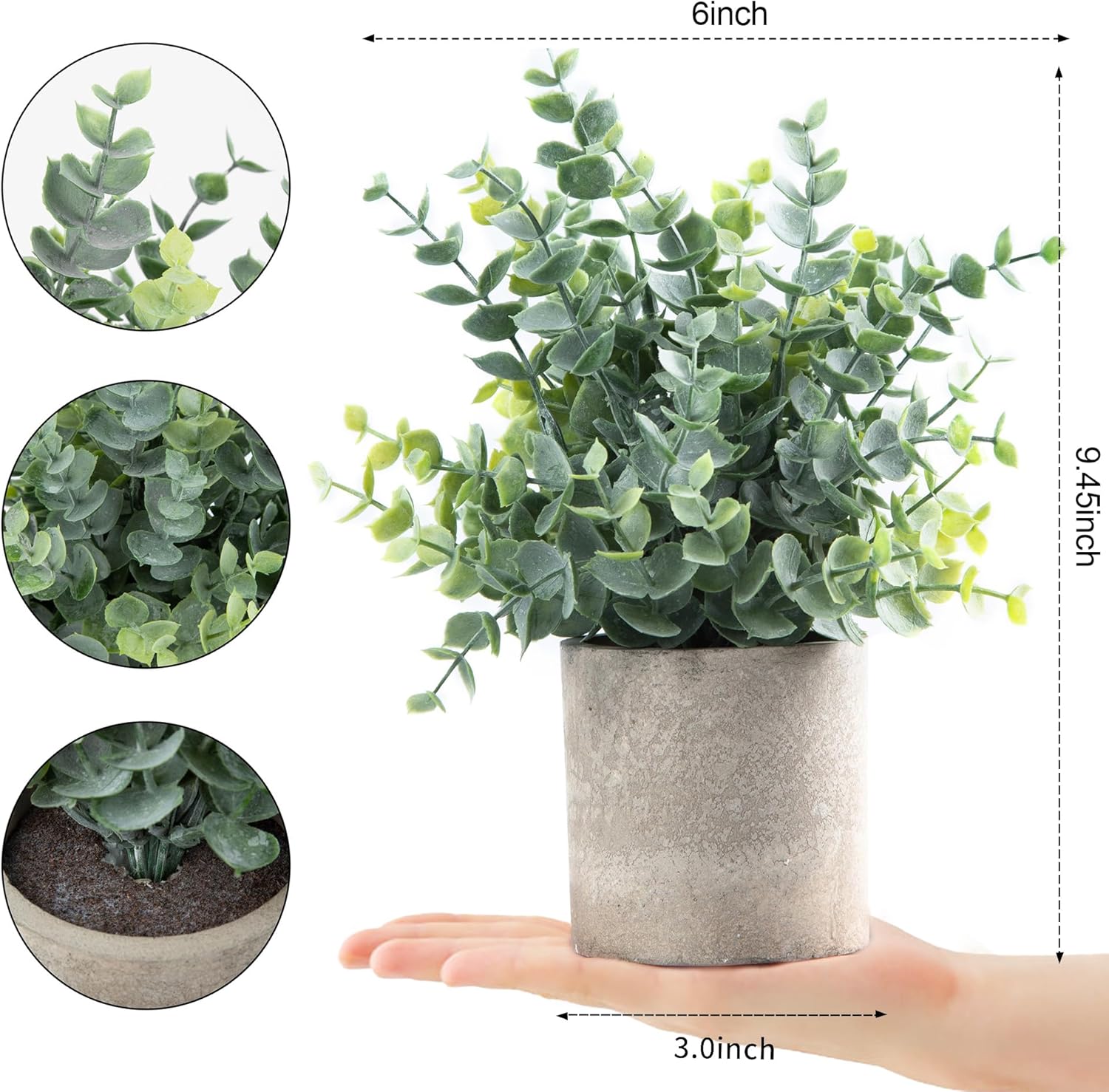 Paquete de 2 plantas artificiales pequeñas de eucalipto en maceta para...
