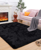Maxsoft Alfombra mullida de pelo largo para dormitorio, alfombra negra de 6 x 9...