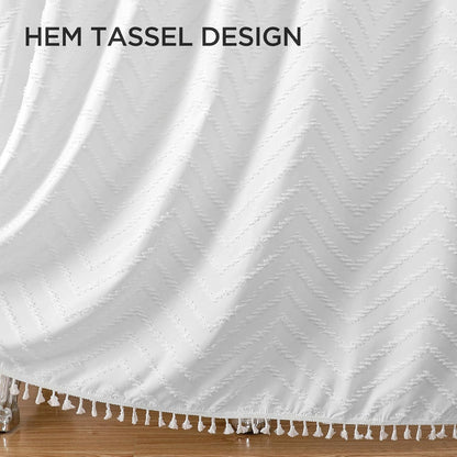 Cortina de ducha bohemia blanca de tela tejida de 72 x 78 pulgadas, moderna