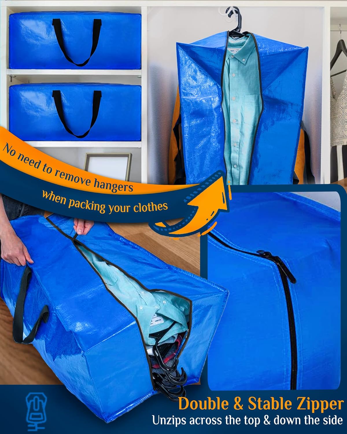 Raydior Heavy Duty Moving bags Storage Totes 4PCS Extra Large Blue Packing Bags