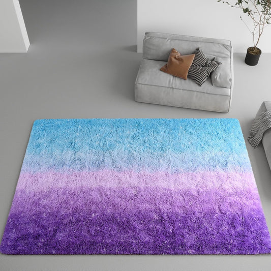 DweIke Alfombra mullida extragrande de 6 x 9 pies, color morado y azul,