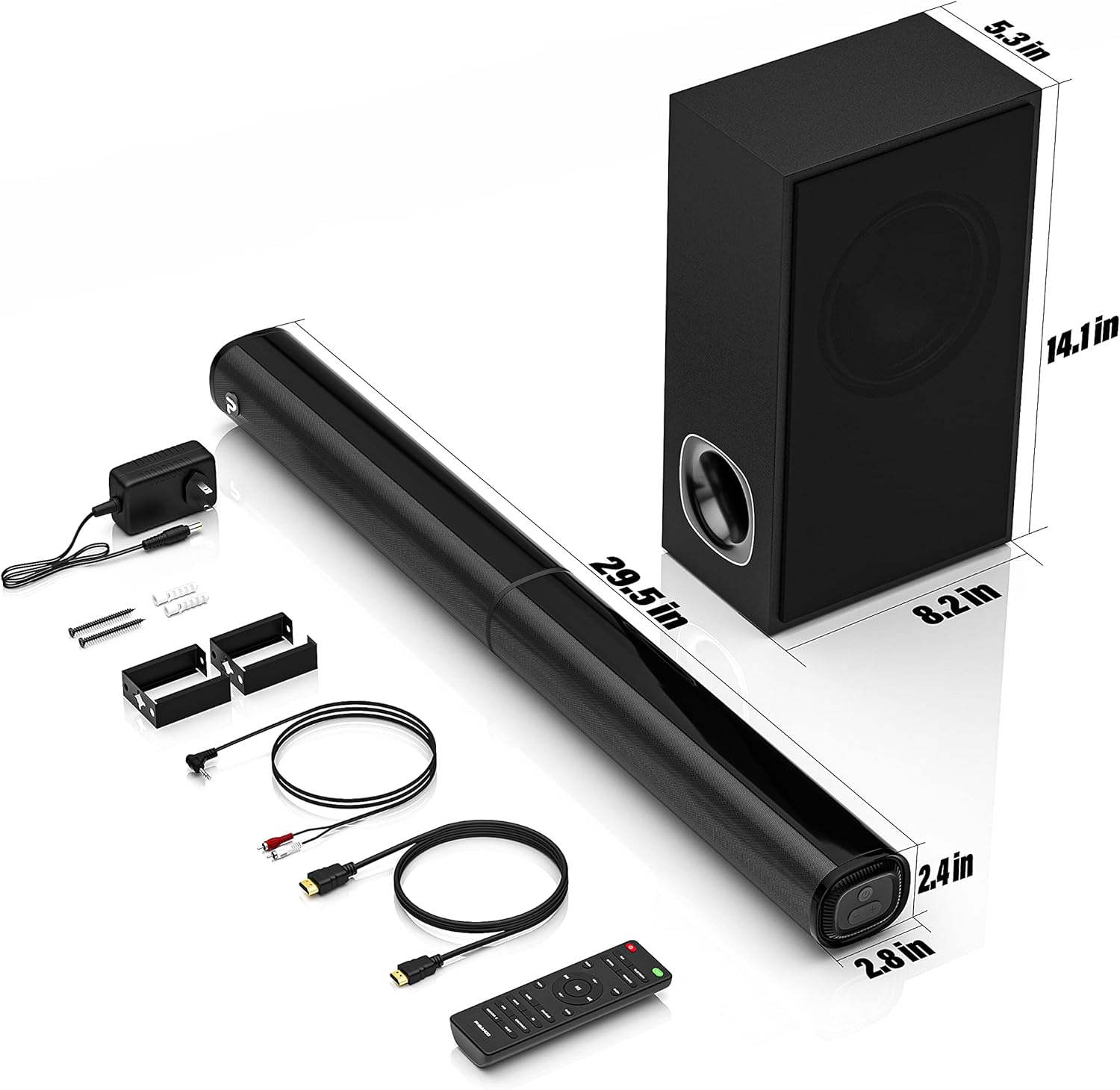 Barra de sonido para TV, barra de sonido PHEANOO 2.1 CH con subwoofer, HDMI...